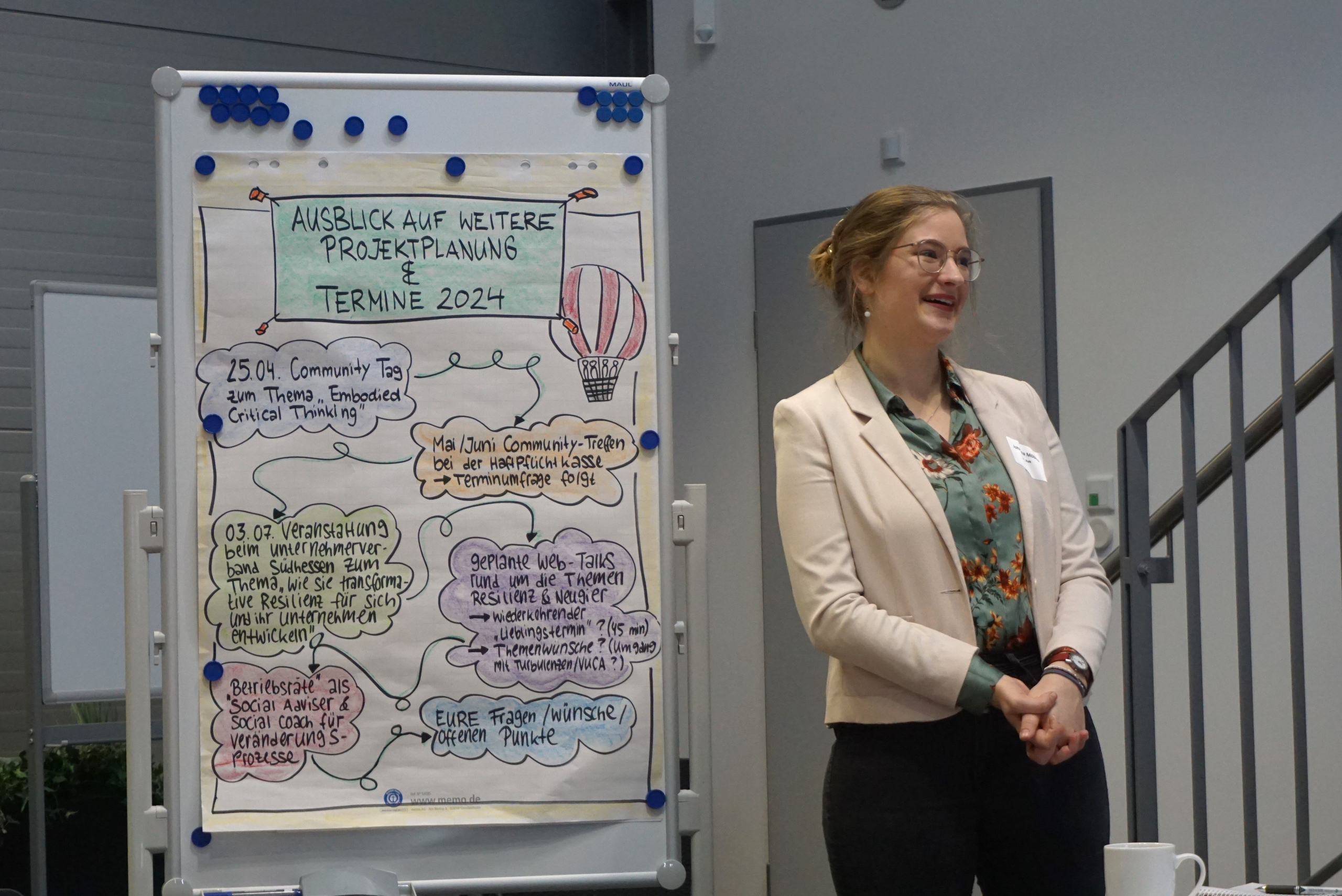 Unsere Projektkoordinatorin Johanna Möbius erläutert die Agenda für das Community-Treffen.
